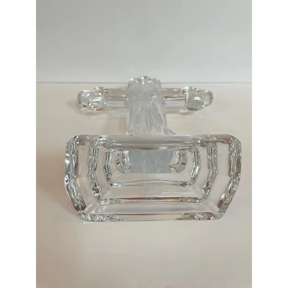 Vintage Clear Cut Crystal Standing Cross Religious Figurine Sunburst